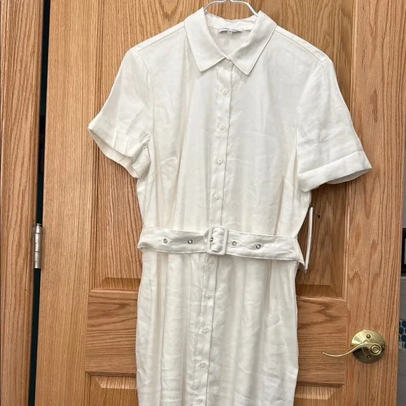 calvin klein white shirt dress Calvin Klein Cotton Blend V-Neck Mini Dress In Brilliant White - 30% Off